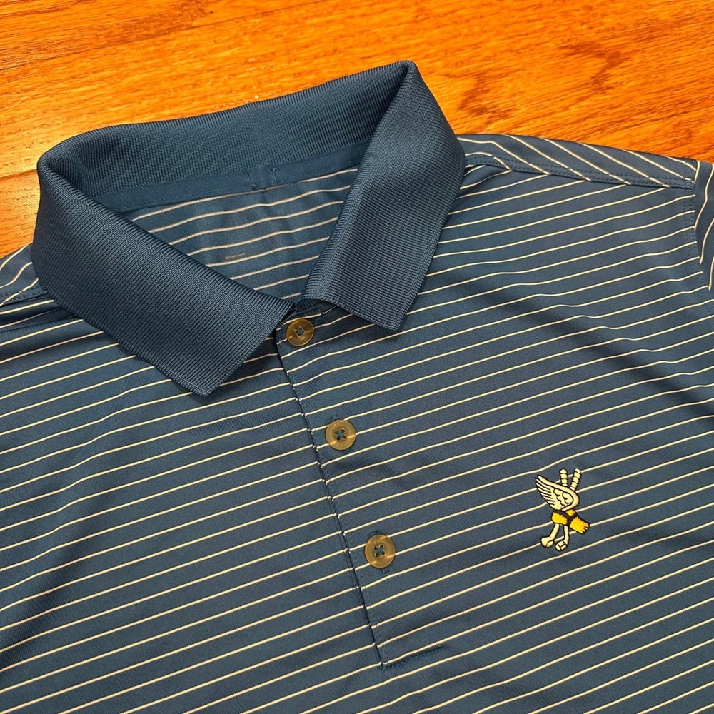 Nike Golf Winged Foot Golf Club Performance Polo Shirt Mens Small Blue Striped